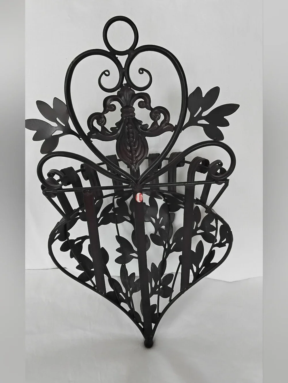 Vtg Dark Brown Metal Wall Pocket Planter
